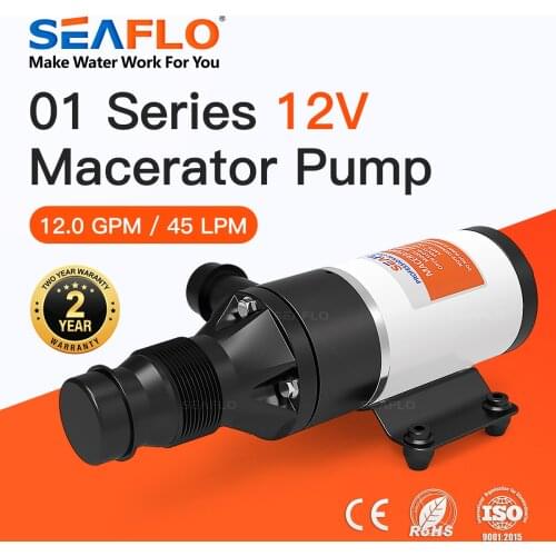 SEAFLO Macerator Waste Water Pump 12V 12 GPM Anti-Clog Feature for RV Boat Marine Trailer Toilet Sewer Self Priming SFMP1-120-01