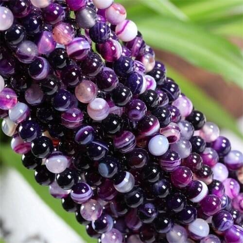 Purple Striped Agate Loose Beads Natural Gemstone Smooth Round for Jewelry Making