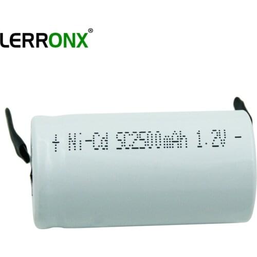 LERRONX Sub C sc 1.2V 2500mAh Ni-cd rechargeable battery with tab welding pins free shipping for Flashlight Power electronics