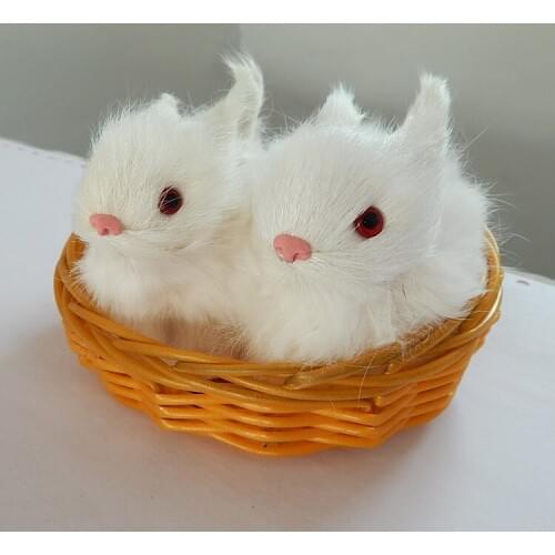 A pair of small cute simulation rabbit toys polyethylene&furs rabbit in basket gift about 12x5x11cm 1987