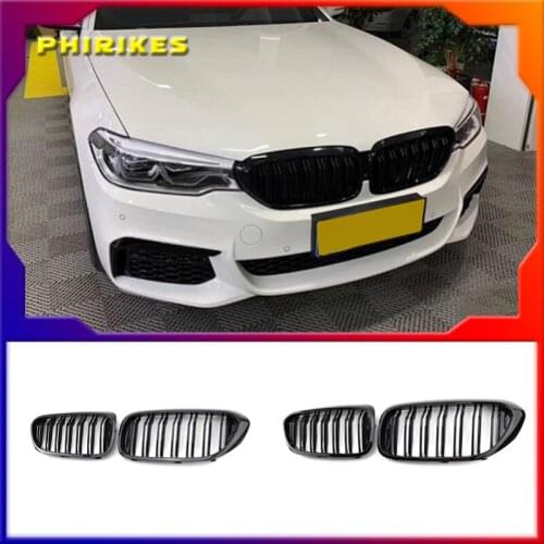 Front Bumper Grill For BMW 5 Series M5 G30 G31 520i 530i 540i ABS 2-slat Gloss Black Front Kidney Grille