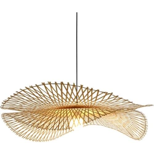 Chinese style Bamboo woven Wicker pendant lights Natural Rattan Shade Cap Hanging lamp Restaurant Hotel bedroom lighting fixture