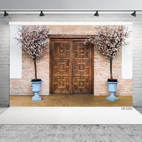 Brick Wall Wooden Door Flowers Photography Background Custom Backdrop for Baby Portrait Children Pets Toy Photocall Fond Photo