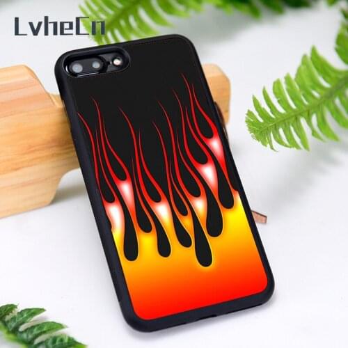 LvheCn Silicone Phone Case Cover for iPhone 6 6S 7 8 Plus X XS XR 11 12 Mini Pro Max Orange Red Fiery Volcanic Flames Pattern