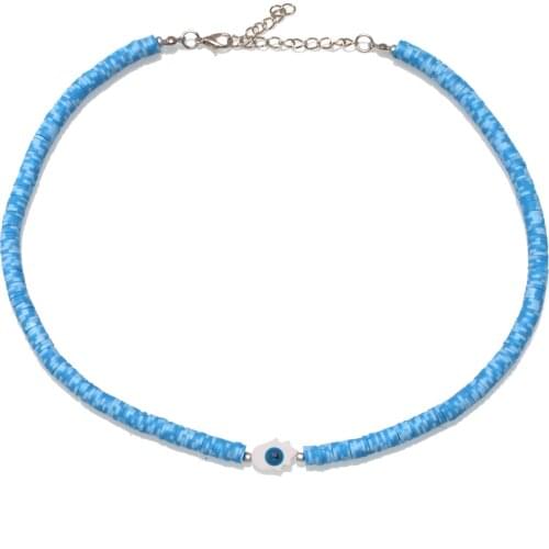 Bohemian 6mm Polymer Clay Heishi Beads White Shells Hand Evil Eye Charm Choker Necklace 2021 New Fashion Grey Color Jewelry Her