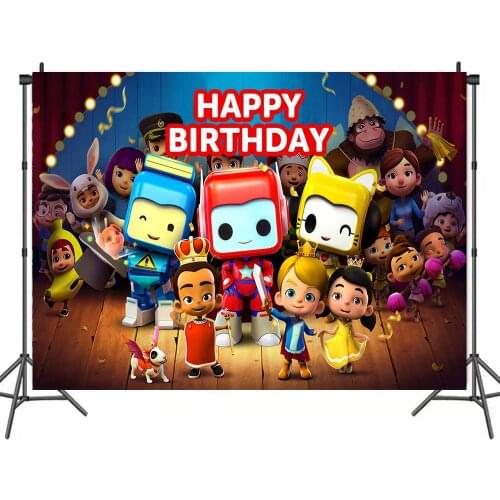 Blue Yellow Red TV Screen Robots Kids Birthday Cartoon Background For Family Dinner Decoration Vinyl Photo Backdrops Home Decor