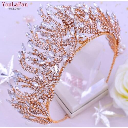 YouLaPan HP374 Luxurious Bridal Hair Tiara Handmade Rhinestone Crown Bridal Headband Women Wedding Hair Accessories Jewelry Set