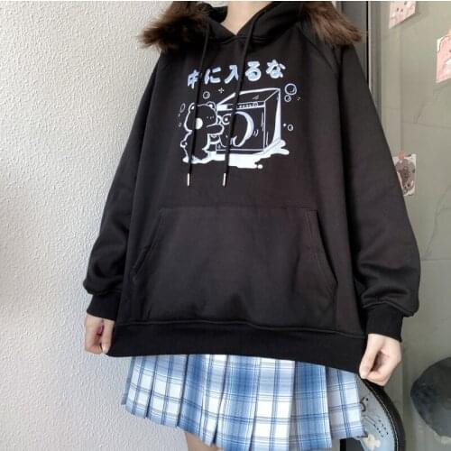 Sweatshirts Women Hoodies Warm Pullovers With Horns Harajuku Hooded Girls Teens Cute Kawaii Hooded Sweatshirts Fashion Print top