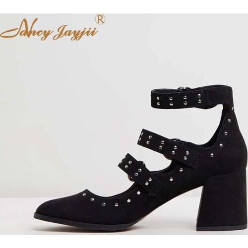 Women Pumps Summer Ankle Strap Fashion Leisure Sexy Buckle High Heels Black shoes Dress Casual Office Career Big Size 45 2019