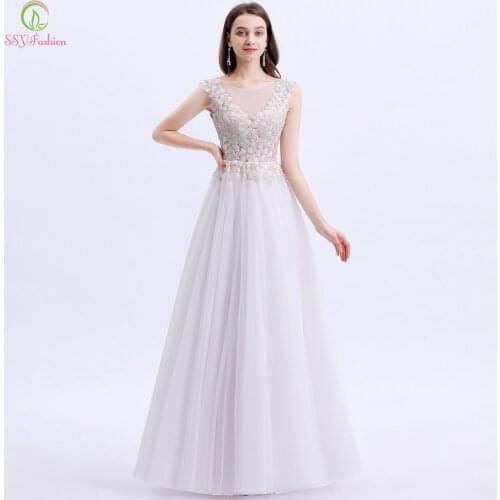 Clearance White Evening Dress Women Banquet Elegant Lace Appliques Floor-length Formal Party Gowns Vestido De Noche Custom