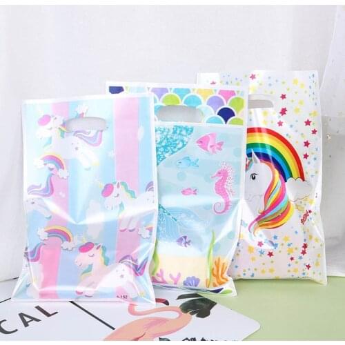 10Pcs/Set Unicorn Theme Party Gift Bag Party Decoration Plastic Candy Bag Loot Bag For Kids Party Supplies