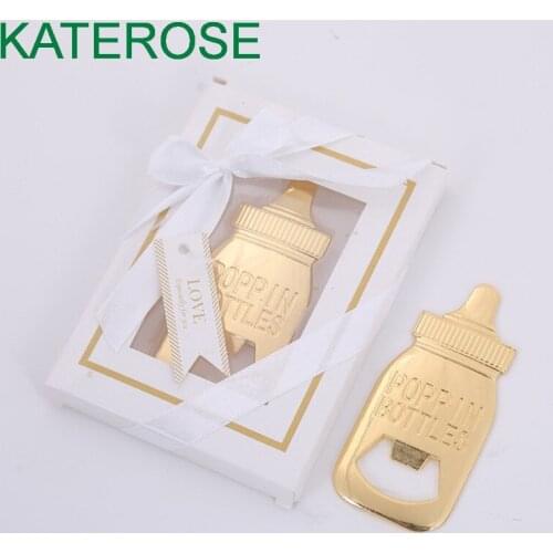 10PCS Gold Baby Bottle Opener in Gift Box Baby Shower Christening Birthday Party Gift Favors