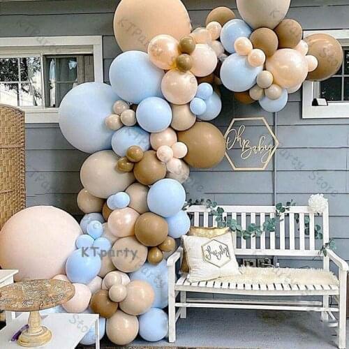 123pcs Cocoa Balloons Garland DIY Wedding Party Decoration Macaron Blue Doubled Cream Peach Ballon Baby Shwoer Birthday Decor