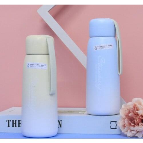 2020 new color gradient simple portable heat preservation cup portable English small fresh 304 stainless steel water cup