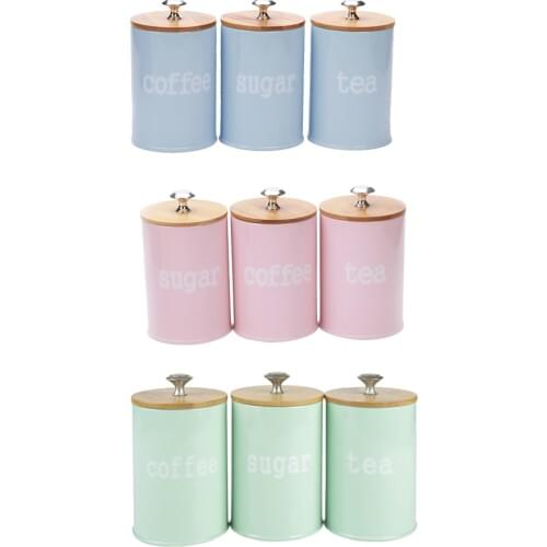 3Pcs/Set Kitchen Metal Spice Seasoning Canister Salt Sugar Pepper Container Jar