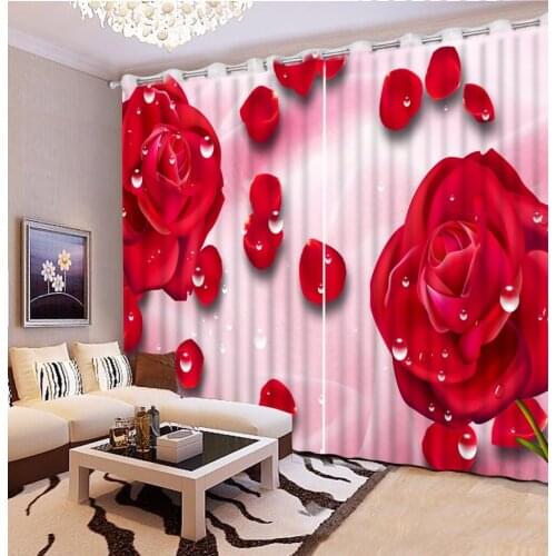3D Curtain Fashion Customized Red Rose Pink Background Photo Custom Size 3D Curtain Blackout Living Room Curtains For Bedroom