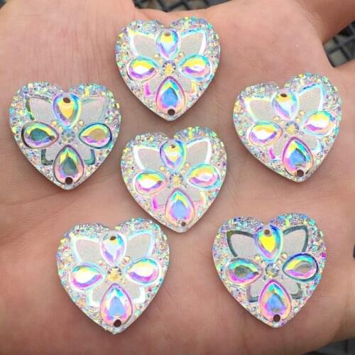60PCS/lot 25mm Heart Flower AB Reisn Rhinestone Crystal for DIY Strass Wedding decoration buttons -T07*5