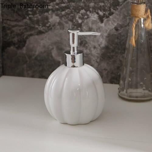 White Pumpkin Shape Ceramic Liquid Soap Dispenser Travel Multifunction Bathroom Accessories Bath Shampoo Lotion Bottle 400ml