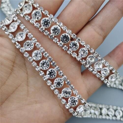 Rhinestone Crystal Chain Bling Diamante Lace Tape Diamond Trim Ribbon Necklace Applique Gem Sparkle Wedding Dress 1.2cm Width