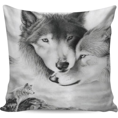 Wolf Love Black And White Pillow Covers Cases Pattern Cover Cushion Pillowcase Square Print
