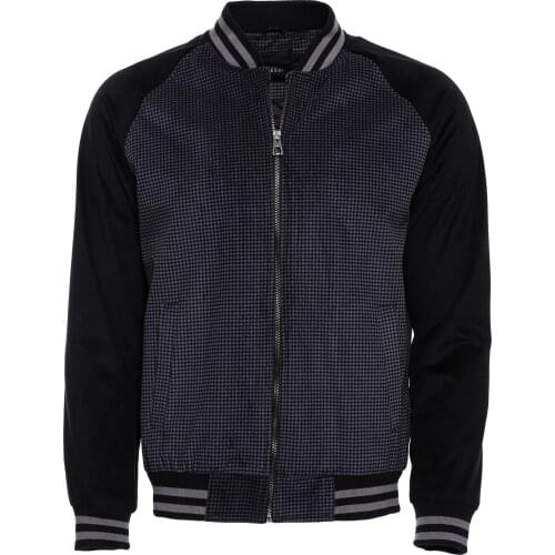 Patterned Zippered Black Bomber Coat