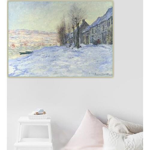 Citon Claude monet《Lavacourt under Snow》Canvas Oil Painting Artwork Poster Picture Wall Background Decor Home indoor Decoration