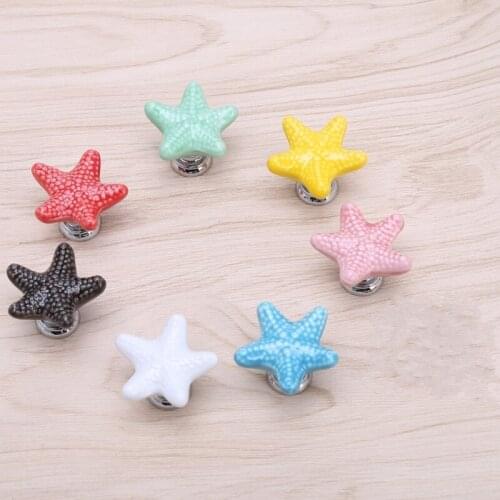 34MM Colorful Ceramic Cartoon starfish Cabinet Knobs Door Pull Handles Cupboard Drawer Wardrobe Furniture Handle Knobs