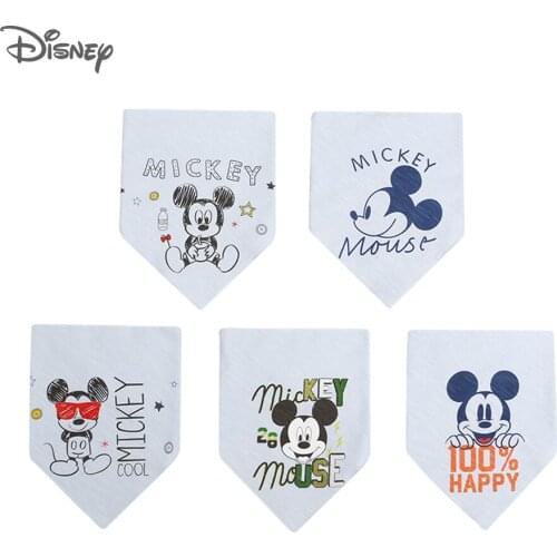Disney Five Pieces Cartoon Baby Bibs Triangle Saliva Towel Double Snap Newborn Children Cotton Scarf Baby Feeding Accessories