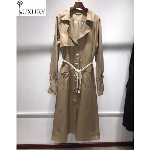 Long High Quality New Trench 2020 Autumn Winter Overcoats Women Pocket Patchwor String Belt Deco Casual Coat Windbreaker