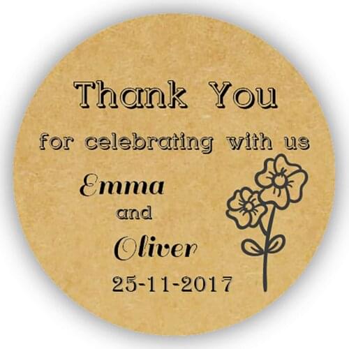 DouxArt 100 Pieces Custom Personalized, Wedding Stickers, 40mm Thank You Flowers Wedding Party Communion Gift Label Seal P034