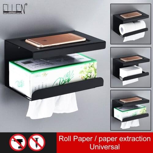ELLEN Bathroom Tissue Holder Black Toilet Paper Rack with Phone Shelf Wall Mounted Bathroom Paper Holder E657
