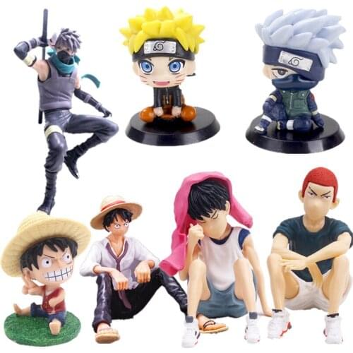 Japan Comic Cartoon Figure Sitting Posture Naruto Kakashi One Piece Sitting Posture Luffy Model Decoration Cake Baking Toy