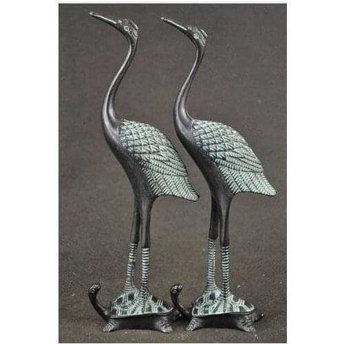 Bronze Pure Copper Old Qing Ming Brass Old Collectible Copper Carving Red Crowned Crane Step On The Turtle Pair Statue