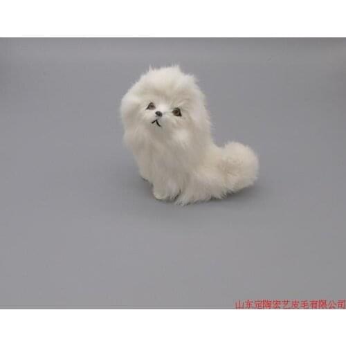 Small sitting simulation white dog polyethylene & furs poodle dog model about 14x13CM 070