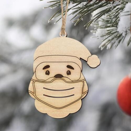 Santa Mask Ornament Laser Cut Christmas Wooden Baubles Tree Decoration Gift Tags Home Decor