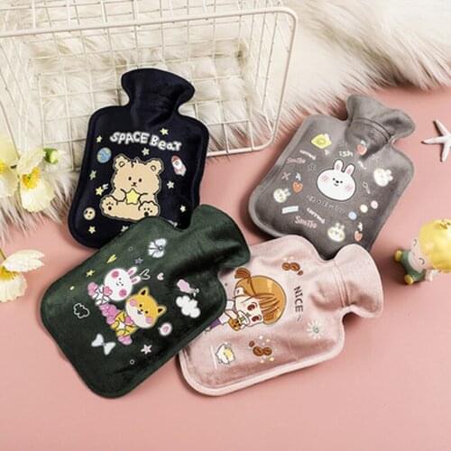Cute Hot Water Bottle Portable Plush Cold-proof Fleece Hot Water Bag for Women Hand Warm Water Bottle Safe Explosion-proof