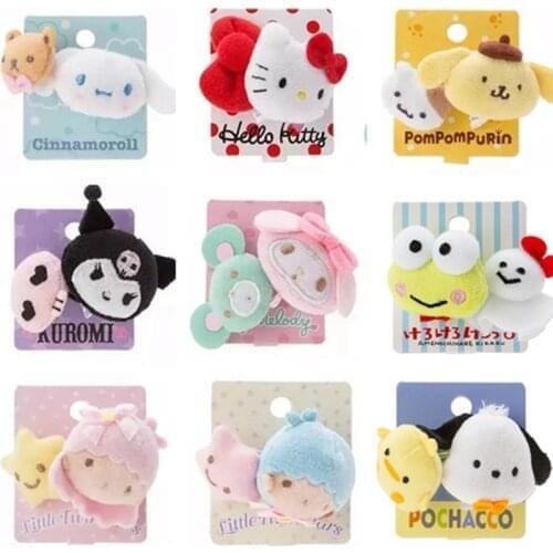 Kawaii Kuromi Sanrio Plush My Melody Cinnamoroll Plushie Anime Cartoon Cute Dolls Hair Tie Plush Toys For Girls Birthday Gift