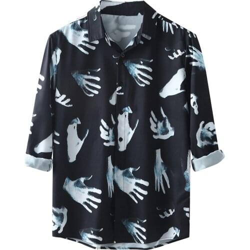 Shirt Men 2020 New Streetwear Skull Printed Long Sleeve Camisas Bussinessman Casual Social Shirt Plus Size Button Camisas Homme