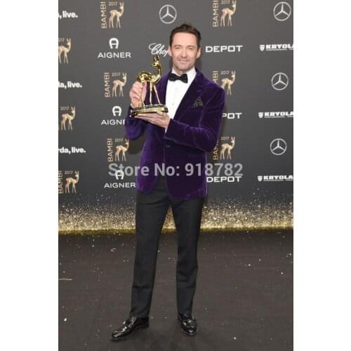 Costume Mariage Homme 2018 New Fashion Formal 2 Pieces Set Velvet Men Suit Purple Blazer Black Pant Wedding Groom Suit Tuxedo