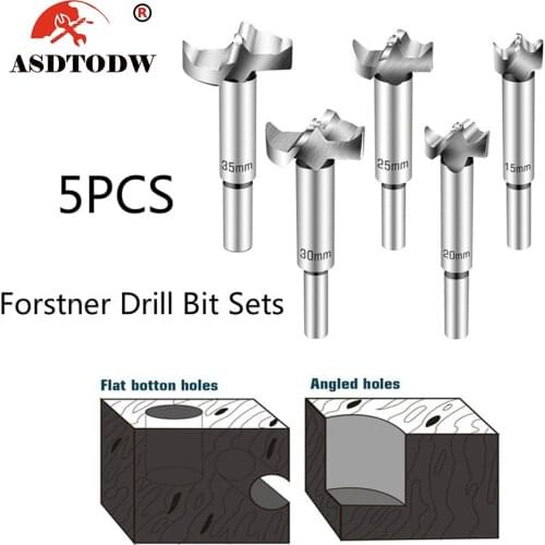 5pcs Forstner Bit Carbon High Speed Steel Woodworking Hole Saw Set Auger Opener Drilling Wood Plastic Plywood with Round Shank-1