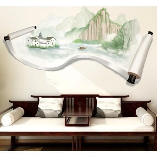 Chinese Style 3D Stereo Landscape Wall Stickers Living Room Bedroom Home Office Decor Retro Posters Wallpaper Removable
