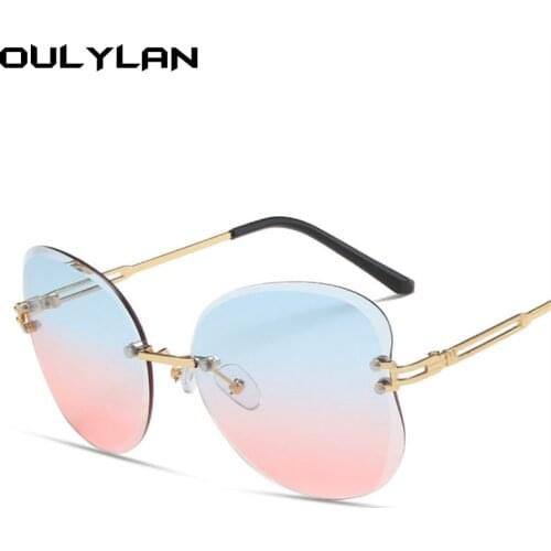 Oulylan Vintage Trimming Sunglasses Women Fashion Rimless Sun Glasses Ladies Gradient Blue Pink Eyewear Framless Goggles UV400