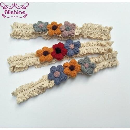 Nishine 1 PCS Infant Lovely Handmade Knitting Flowers Headband Fashion Baby Elastic Hairband Princess Headwear Photography Props