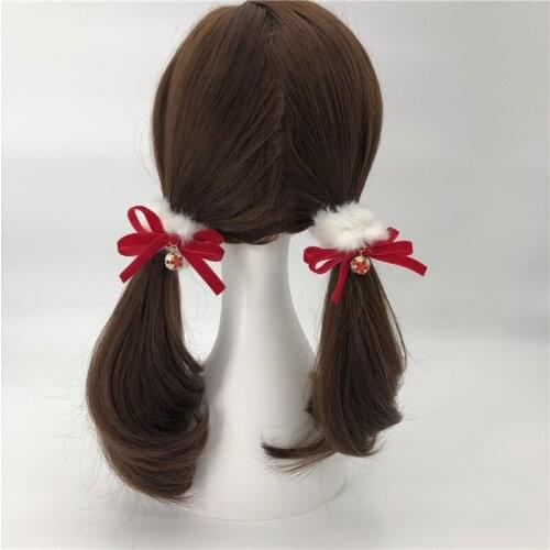 Free shipping womens hairties girls bells korea style rubber band kids plush bow hair bands Ponytail Holder Hair accessories