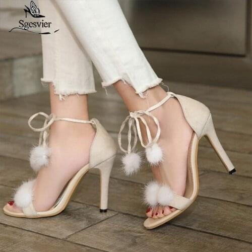 Sgesvier Summer Elegant Woman Sandals Woman Shoes Thin High Heel Lace Up Female Footwear Ladies Sandals Plus Size 33-48 B515