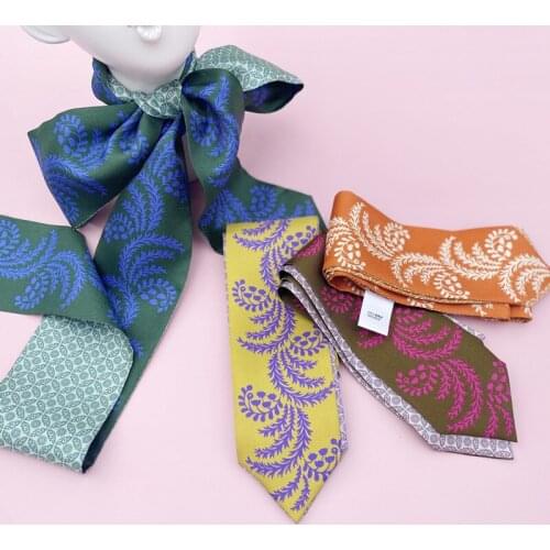 Silk Hair with French Decoration Small Silk Scarf Real Silk Scarf Ribbon Long Print Double Sided Twill Scarf