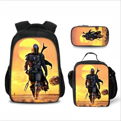 3-piece cartoon schoolbag Mandalorian baby Yoda Student Backpack Mandalorian schoolbag childrens backpack