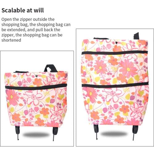 Folding Shopping Cart Laundry Grocery Trolley Handcart Market Bag Portable Shopping Trolley Bag With Wheels Rolling Oxford