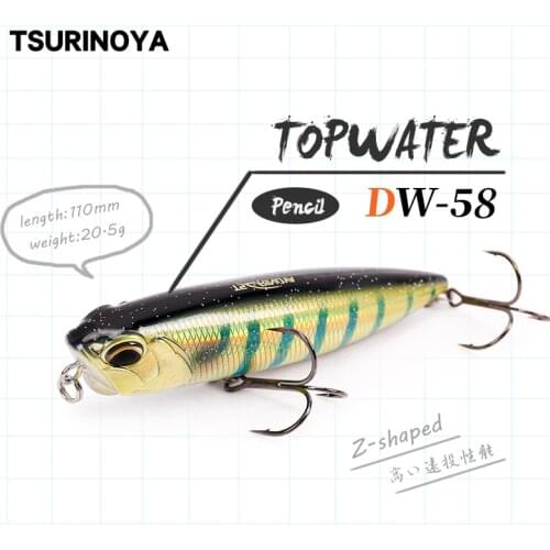 TSURINOYA DW58 Topwater Pencil 110mm 20.5g Z-Shaped Pencil Floating Bait Artificial Bait Fishing Lure Bass Bait Snakehead Lure