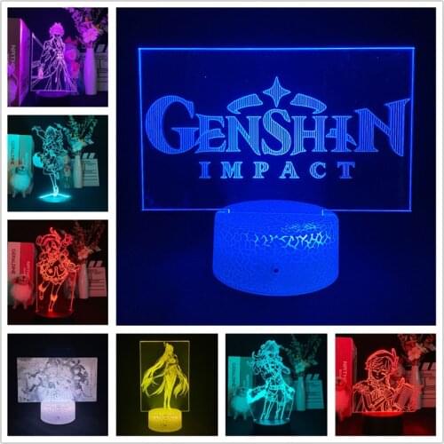 Genshin Impact 3D Lamp Game Lampara Night Light LED Home Decor Lights Lumine Jean Gunnhildr Amber Barbara Gunnhildr Kaeya Lampe